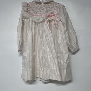 Vintage Smocked Poly Flinders Dress Size 5 Pink Striped Easter